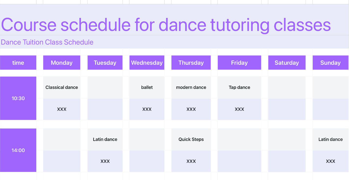 Dance Tuition Class Schedule 1